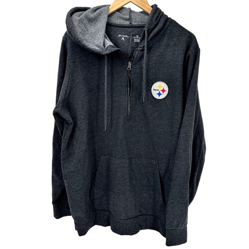 Pittsburgh Steelers Hoodie Mens XL Gray Pullover Embroidered Logo Antigua